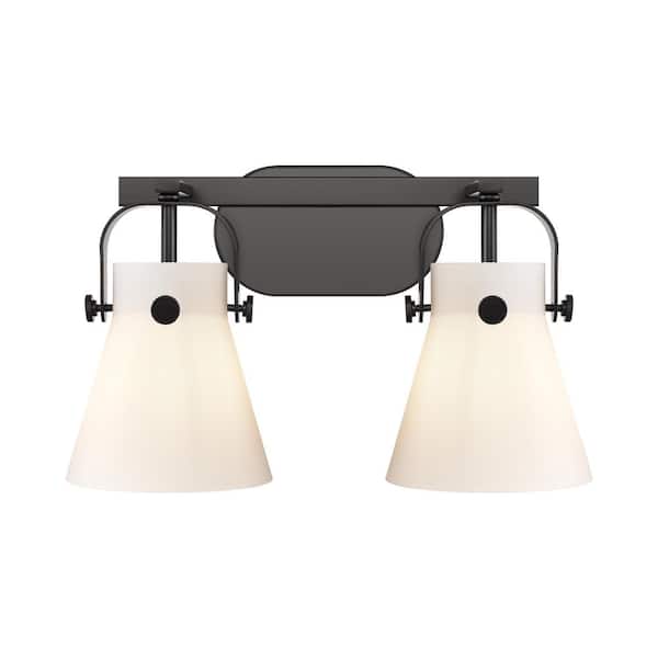 Innovations Pilaster II Cone 17 in. 2-Light Matte Black Vanity Light with Glass Shade