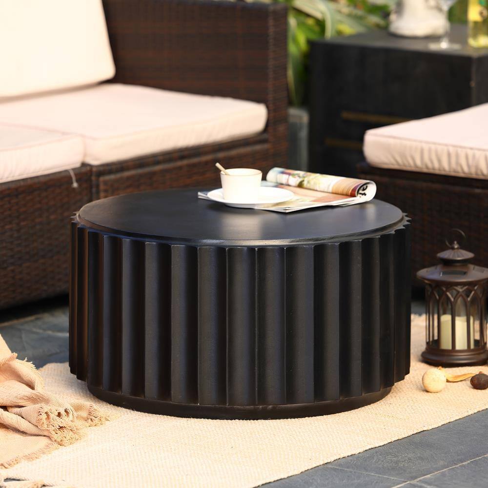 LuxenHome 32" Black Cement Round Outdoor Coffee Table