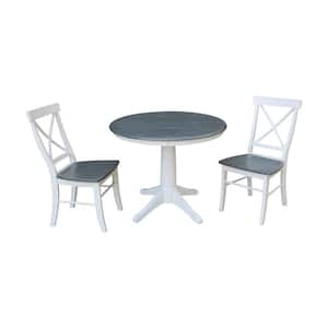 Olivia 3-Piece 36 in. White/Heather Gray Round Solid Wood Dining Set with X-Back Chairs