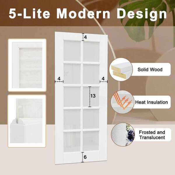 EH PUERTA 56 in. x 80 in. 10-Lite Frosted Glass Universal White