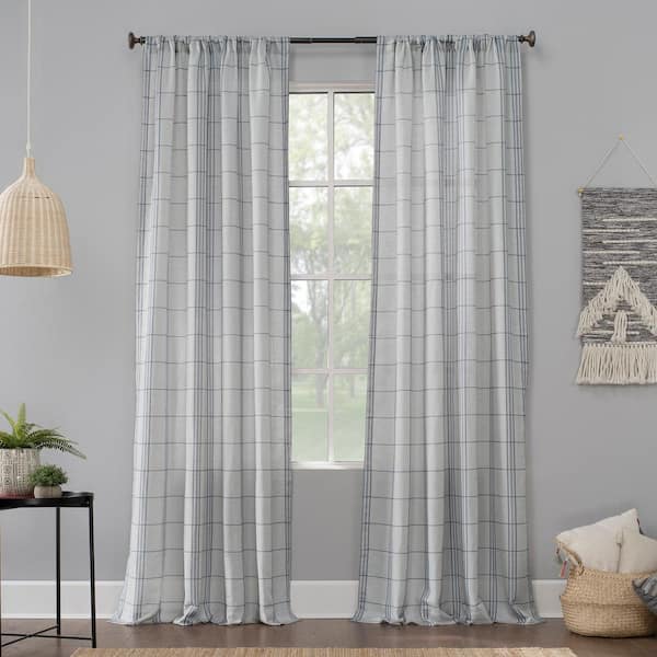 Sun Zero Castille Blue/Linen Polyester 54 in. W x 84 in. L Rod Pocket Light Filtering Curtain (Single Panel)