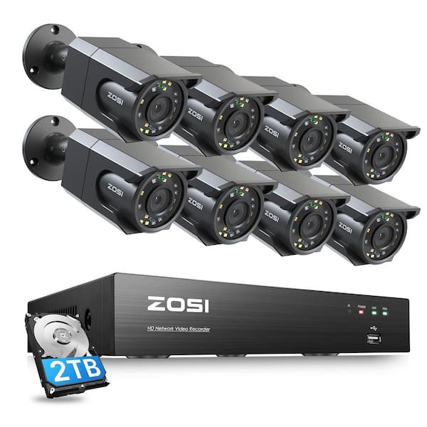 ZOSI 4K Ultra HD 8-Channel 2TB PoE NVR Security System with 8-Wired 8MP Outdoor Audio Cameras