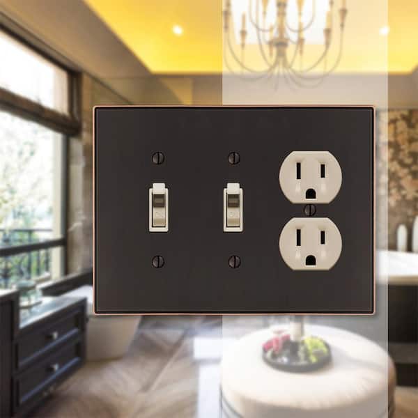 Ansley 3 Gang 2-Toggle and 1-Duplex Metal Wall Plate - Aged Bronze