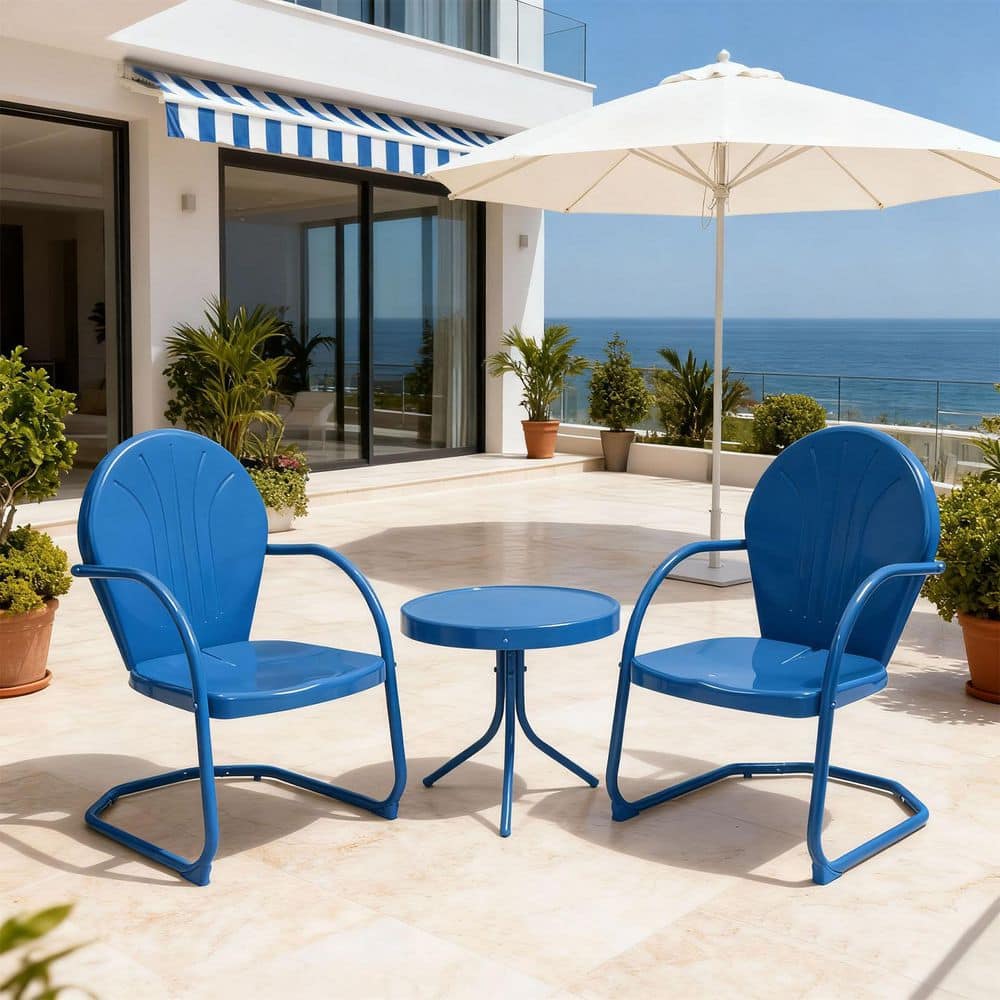 Blue 3-Piece Wrought Iron Bistro Set-Vintage Outdoor Patio Table and 2 Chairs price history on PriceWatchPro