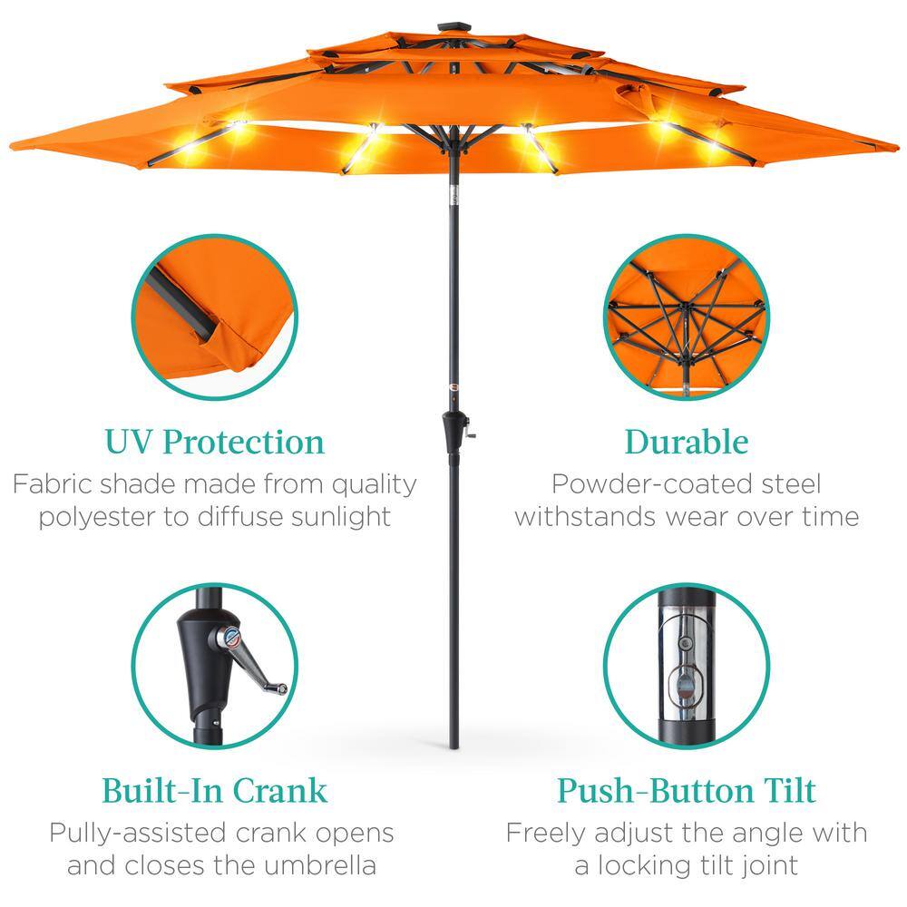 10ft Orange Steel Market Patio Umbrella with LED Lights