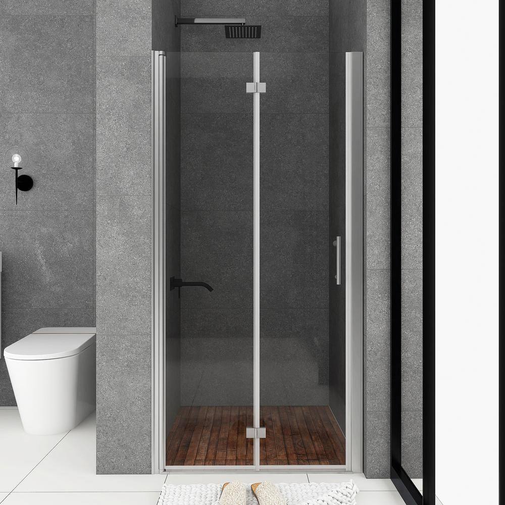33 in. W x 72 in. H Bi-Fold Semi Frameless Shower Door in Chrome with Clear
