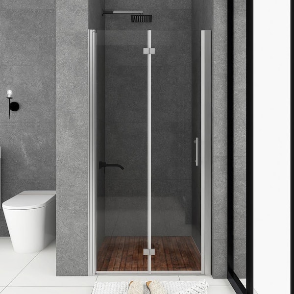 Unbranded 33 in. W x 72 in. H Bi-Fold Semi Frameless Shower Door in Chrome with Clear Tampered Glass