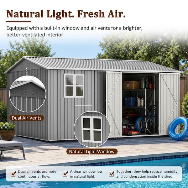 Ama pear Gray 14 ft. W x 10 ft. D Metal Outdoor Storage Shed with