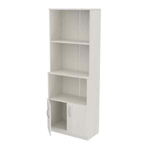63 in. H Washed Oak Wood 3-Shelf Standard Bookcase with Double Door Storage