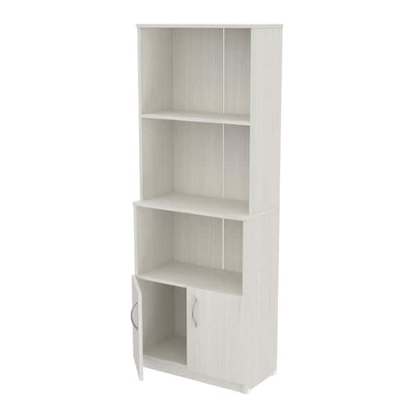 Inval 63 in. H Washed Oak Wood 3-Shelf Standard Bookcase with Double Door Storage
