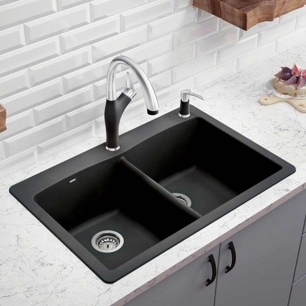 Anthracite Double Bowl Drop-In Stone Kitchen Sink