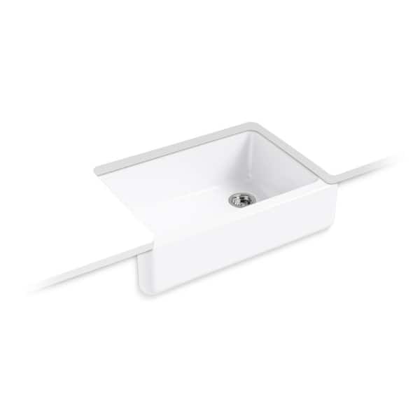 KOHLER Whitehaven Undermount Cast Iron 33 in. Single Bowl Kitchen Sink in White with Sous Faucet in Stainless Steel
