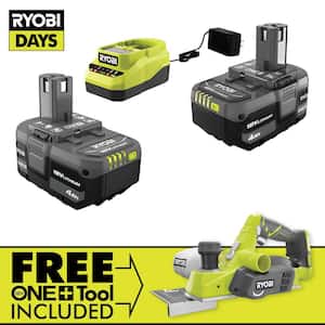 ONE+ 18V Lithium-Ion 4.0 Ah Compact Battery (2-Pack) and Charger Kit with FREE Cordless ONE+ Planer