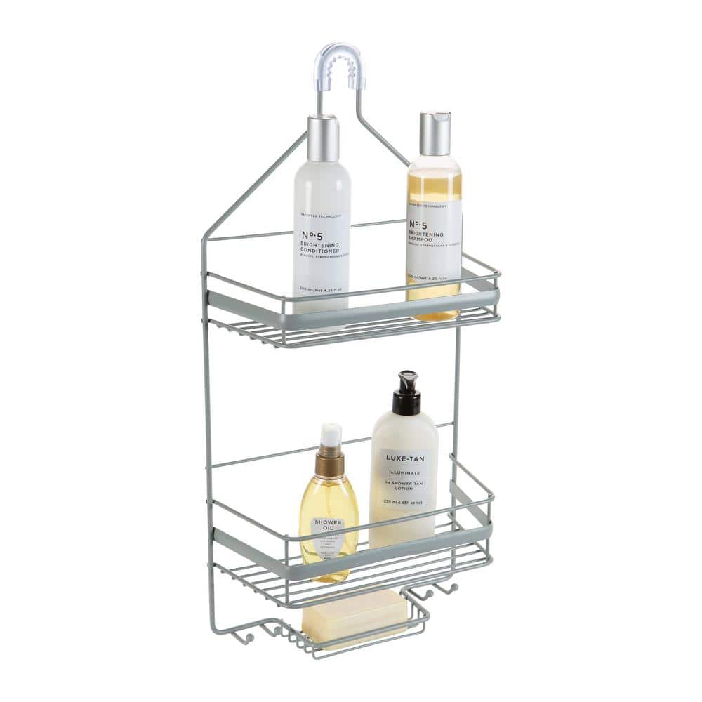 Gray Metal 2-Tier Suction Mount Shower Organizer