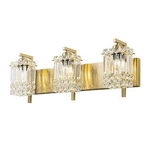 Charlotte 25.6 in. 3-Light Modern Gold Bathroom Vanity-Light with Square Crystal Shades