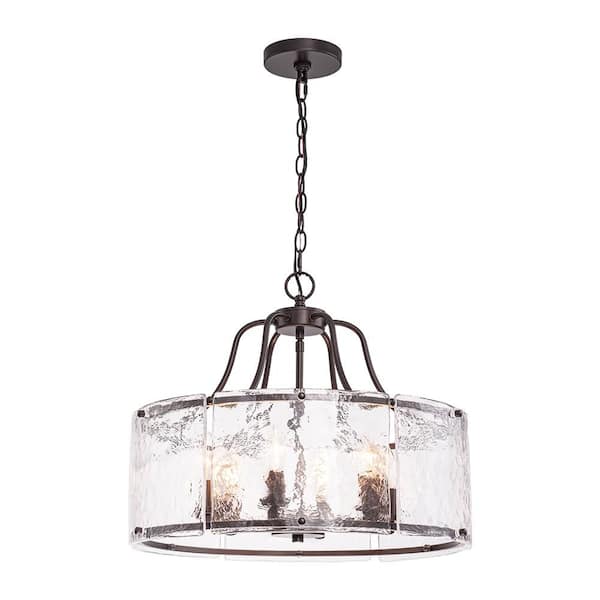 6-Light Oil-Rubbed Bronze Modern Farmhouse Drum Chandelier with Water Ripple Glass for Kitchen Island Dining Room Foyer