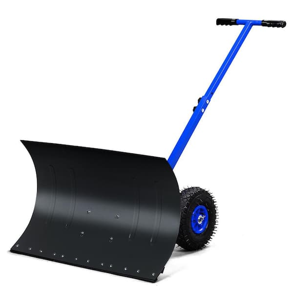 40 in. Metal Blue Handle Steel Snow Shovel with Wheels Adjustable Angle