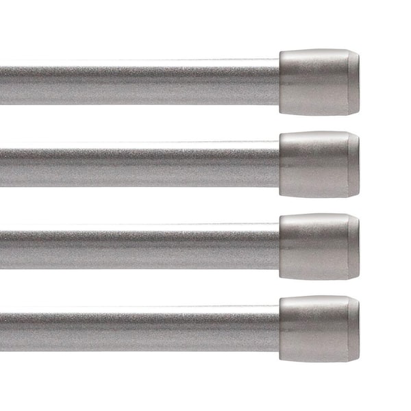 Fast Fit No Tools 18 in. - 28 in. Adjustable Spring Tension Curtain Rod, 7/16 in. Dia. in Gunmetal, Set of 4