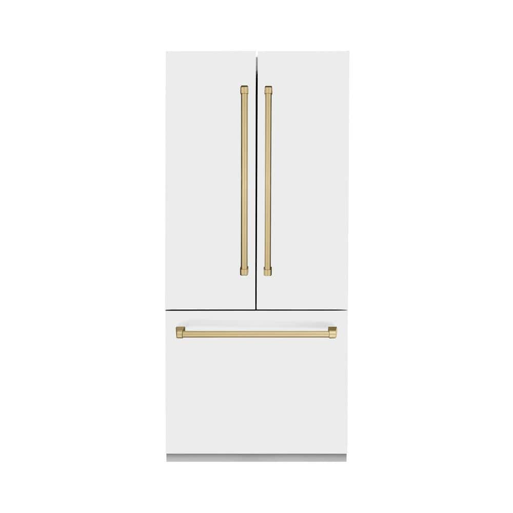 Autograph Edition 36 in. 3-Door French Door Refrigerator with Champagne Bronze Handles in White Matte