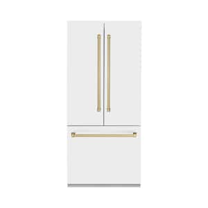 Autograph Edition 36 in. 3-Door French Door Refrigerator with Champagne Bronze Handles in White Matte