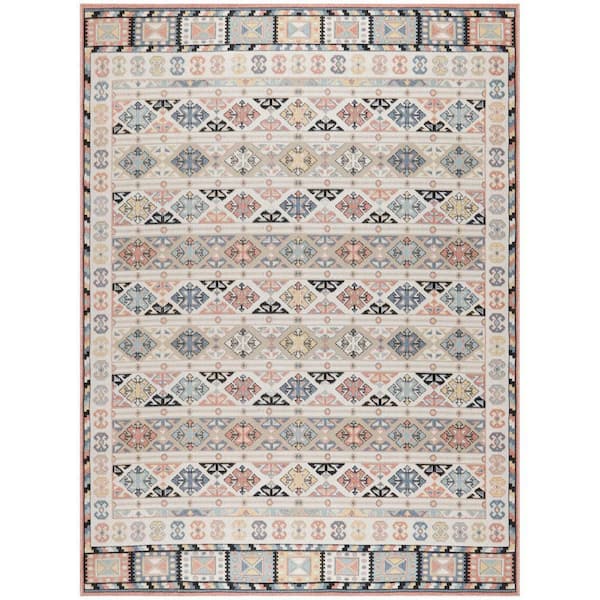 Nourison Washable Decor Ivory Multicolor 8 ft. x 10 ft. Distressed Contemporary Area Rug