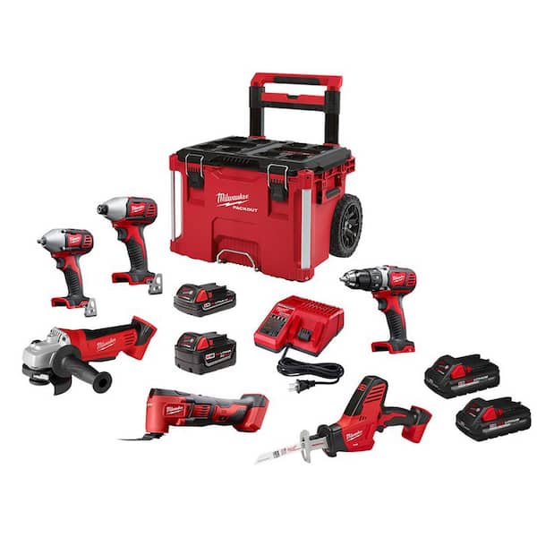 Milwaukee - M18 18V Lithium-Ion Cordless Combo Tool Kit (6-Tool) with PACKOUT Rolling Tool Box and (4) Batteries