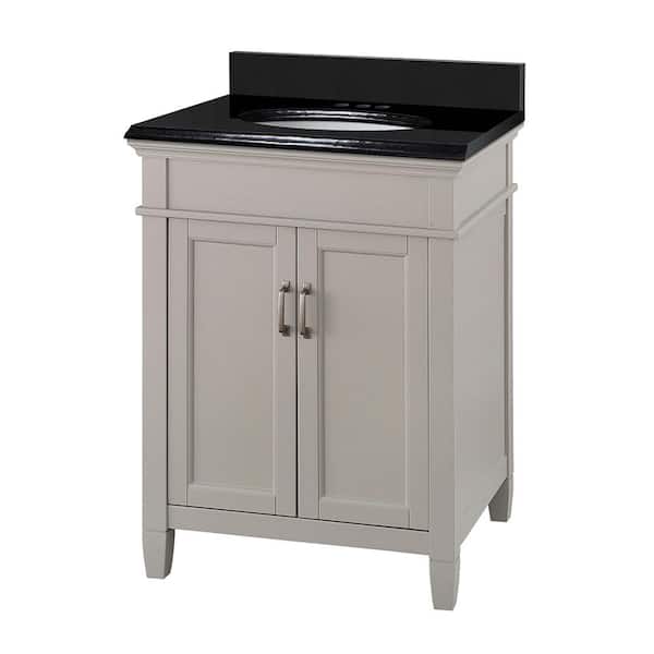 Home Decorators Collection Ashburn 25 in. W x 22 in. D Vanity Cabinet in Gray with Granite Vanity Top in Black with White Sink