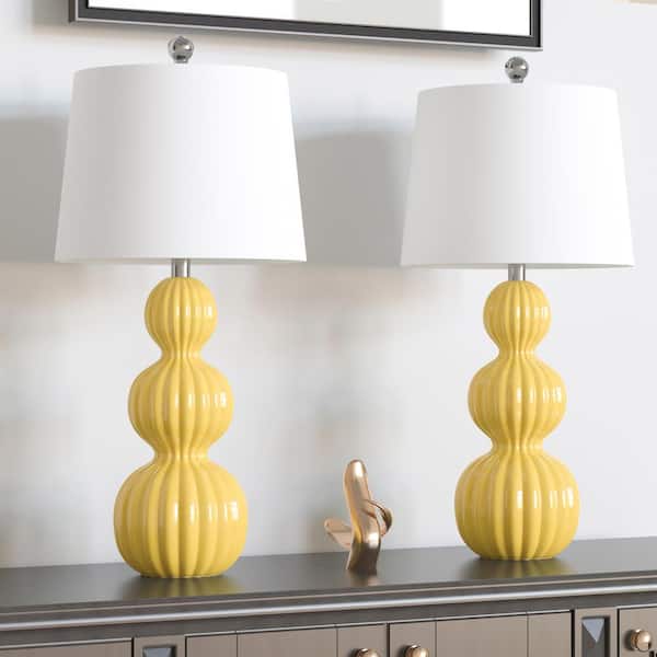 Columbia 28 " Yellow Table Lamp Set With White Shade (Set of 2)