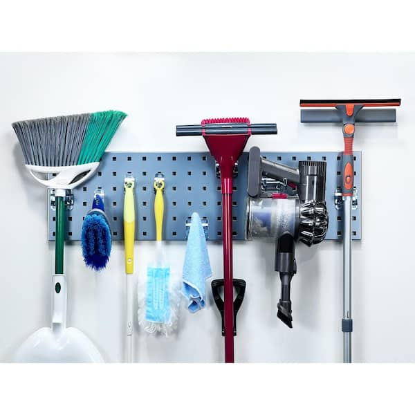 DIY Garage Pegboard Organizer For Brooms And Cleaning Supplies