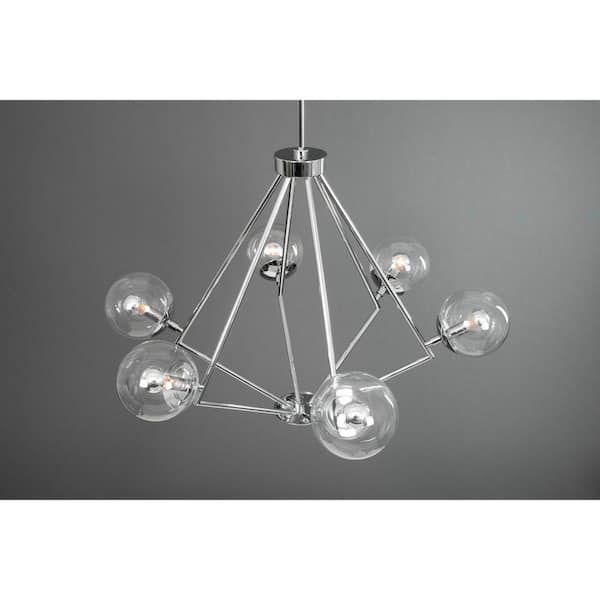 Mod Collection 6-Light Polished Chrome Clear Glass Mid-Century Modern Chandelier Light