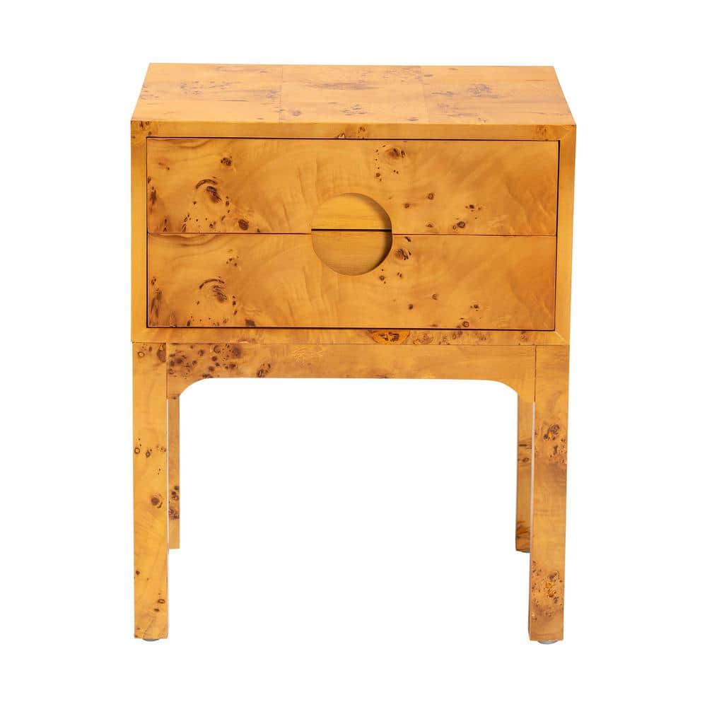 Kayla Light Mappa Burl Wood 2-Drawer Nightstand
