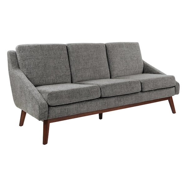 Office Star Products Mid-Century 64.5 in. Slope Arm Polyester Rectangle Sofa with Coffee Finish Legs in. Charcoal