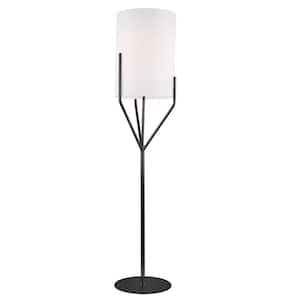 Khloe 65 in. Matte Black 1-Light Standard Floor Lamp with White Fabric Shade