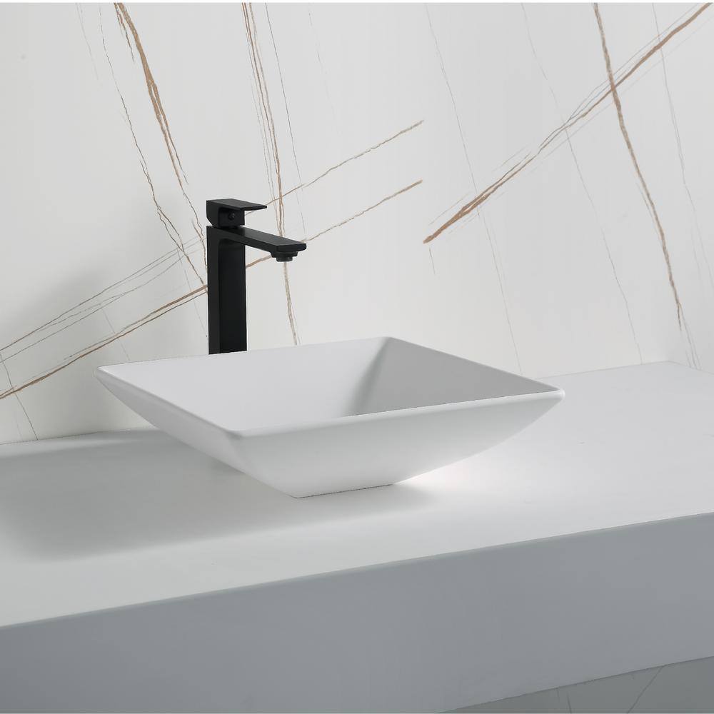 Matte White Square Acrylic Above-Counter Vessel Sink, 16"