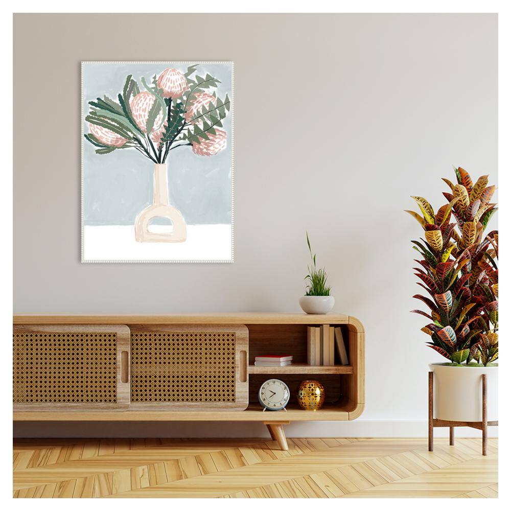 Pastel Pink Floral Arrangement Beaded Framed Canvas Wall Art