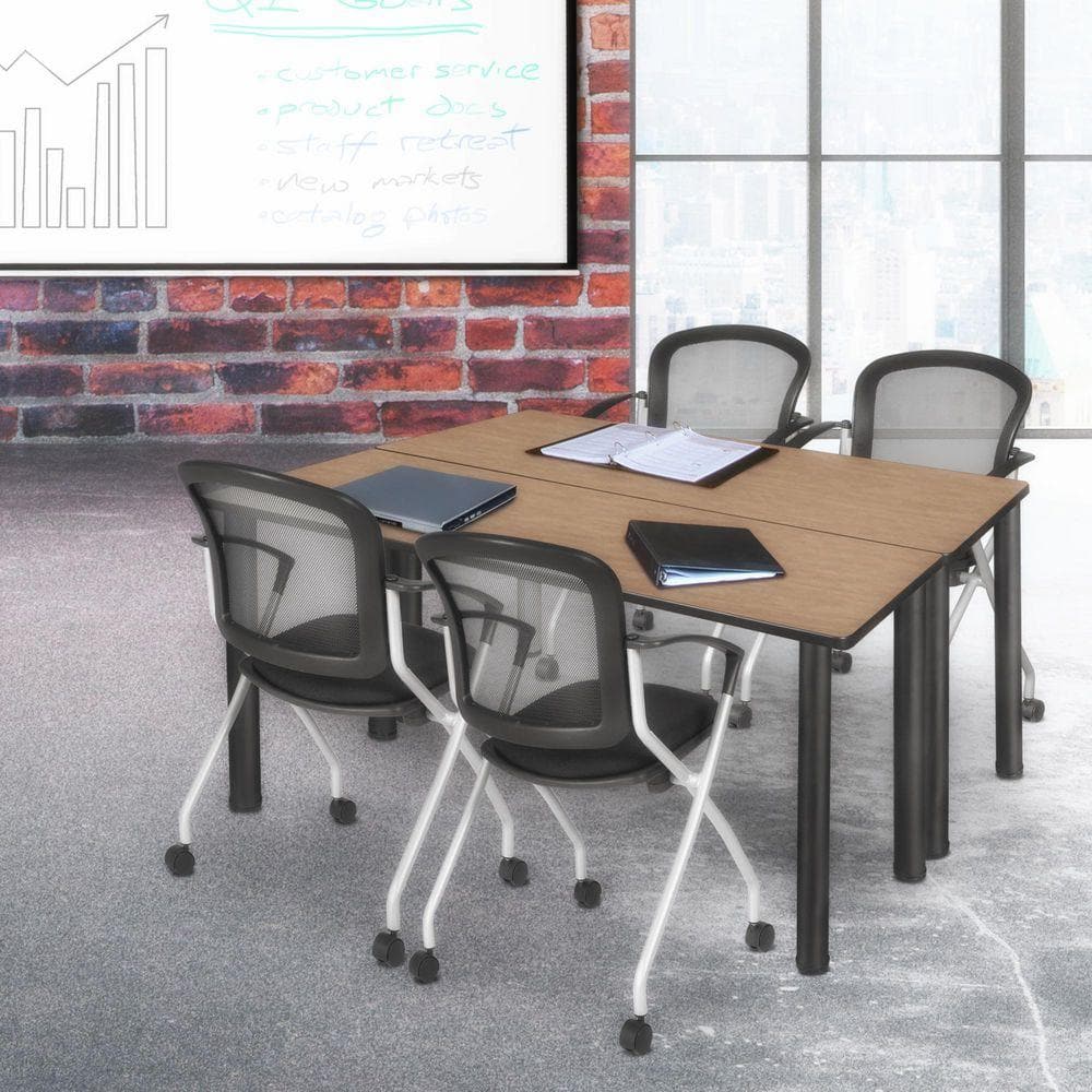 Kee 72 in x 24 in. Noble Oak Top Training Table Desk, Black Legs and 2 Cadence Nesting Chairs