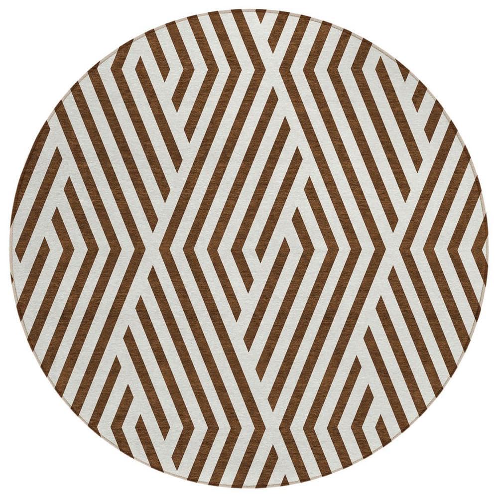 Brown and White 8 ft. Round Woven Geometric Round Indoor/Outdoor Area Rug price history on PriceWatchPro