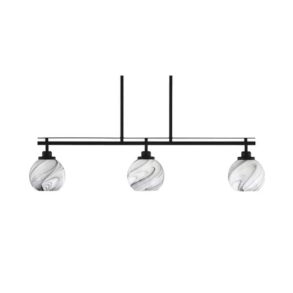 Monroe 3-Light, Matte Black Billiard Light, Any room with 5.75 in. Onyx Swirl Glass Shades no bulbs included