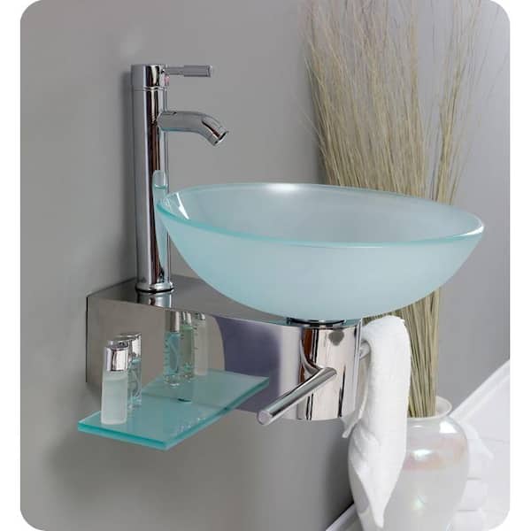 Fresca Cristallino Vessel Sink in Frosted Glass with Stand in Chrome Fresca Cristallino Vessel Sink in Frosted Glass with Stand in Chrome