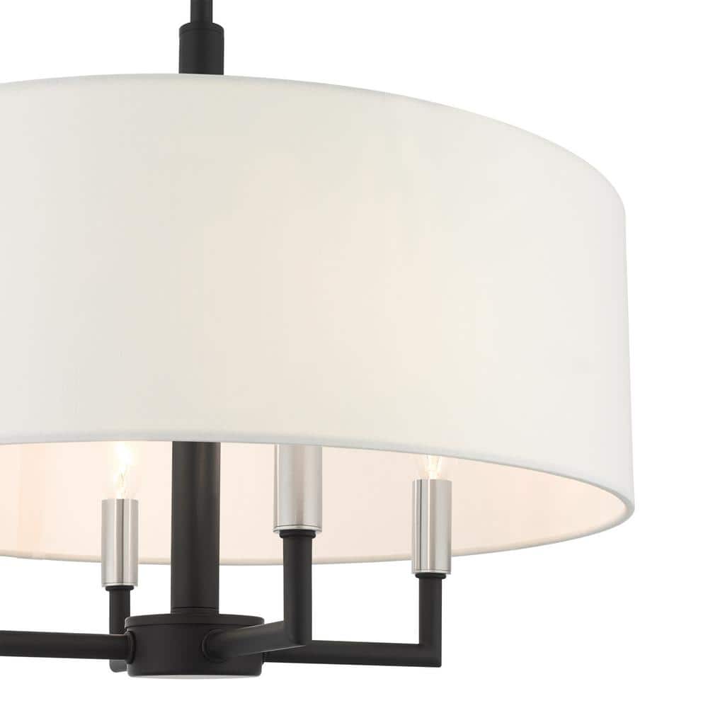 Mini Meridian Black Steel 4-Light Drum Pendant Chandelier