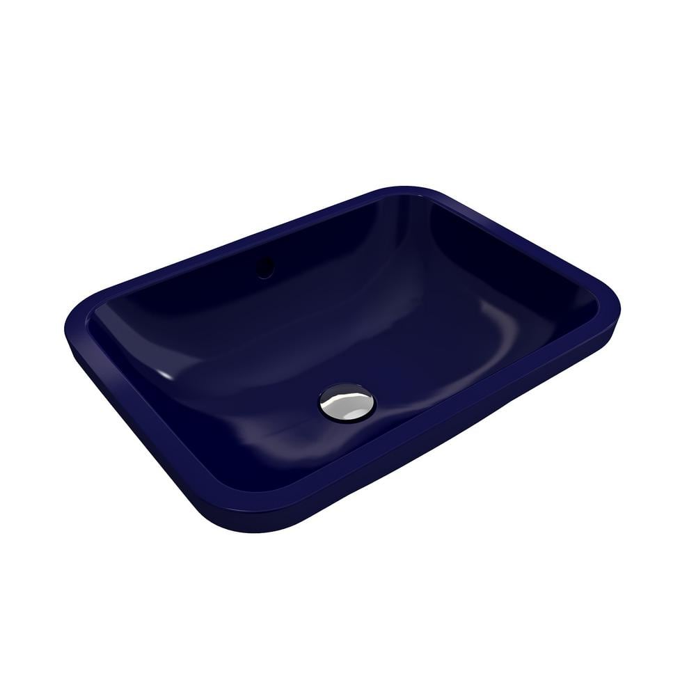 Sapphire Blue Ceramic Rectangular Undermount Bathroom Sink