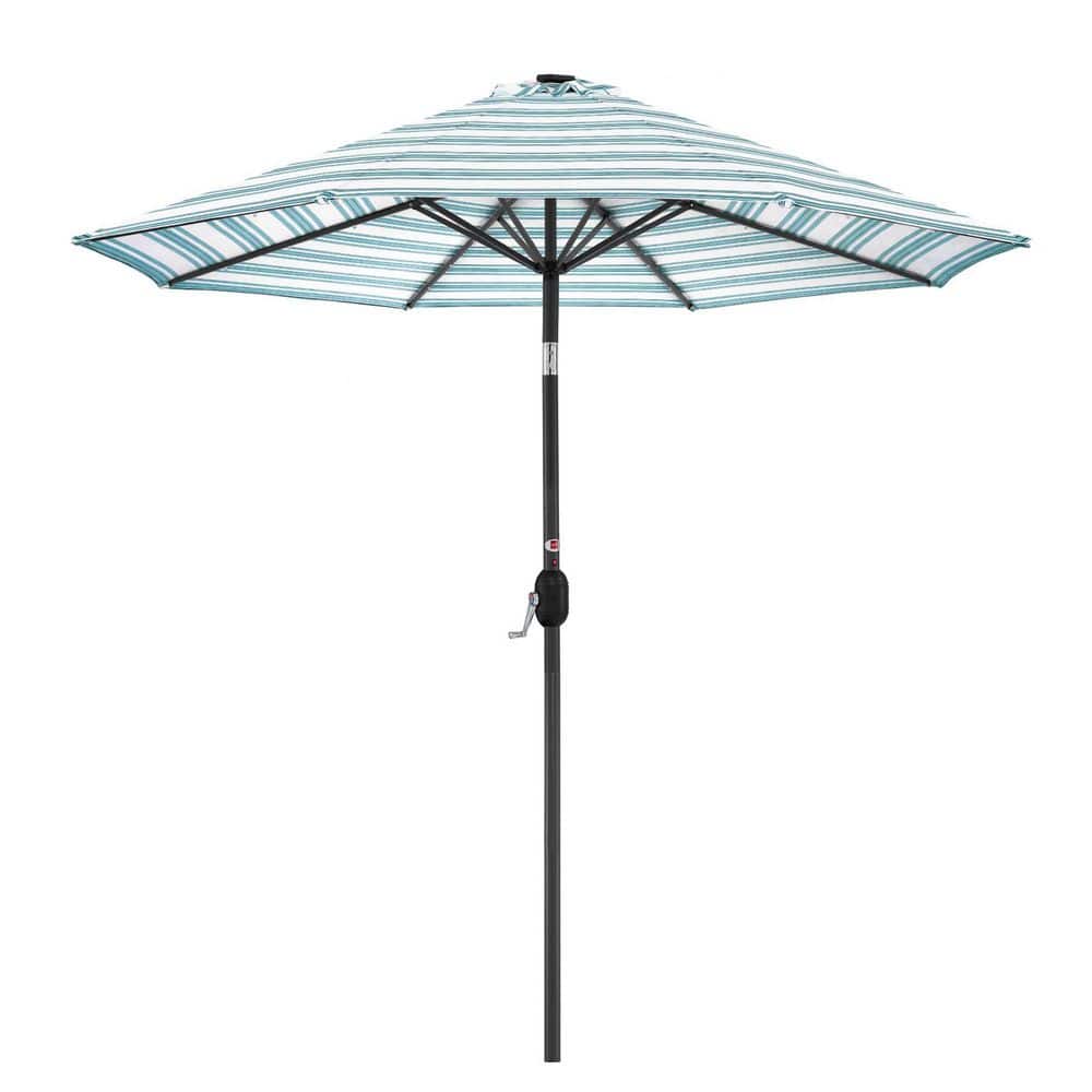 10 ft. Steel Market Solar Patio Umbrella in Striped Sky Blue with Push Butt
