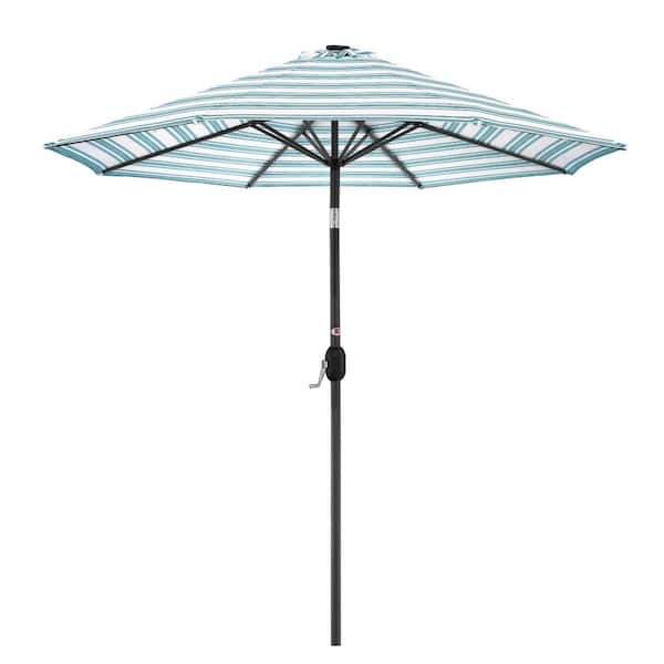Unbranded 10 ft. Steel Market Solar Patio Umbrella in Striped Sky Blue with Push Button Tilt
