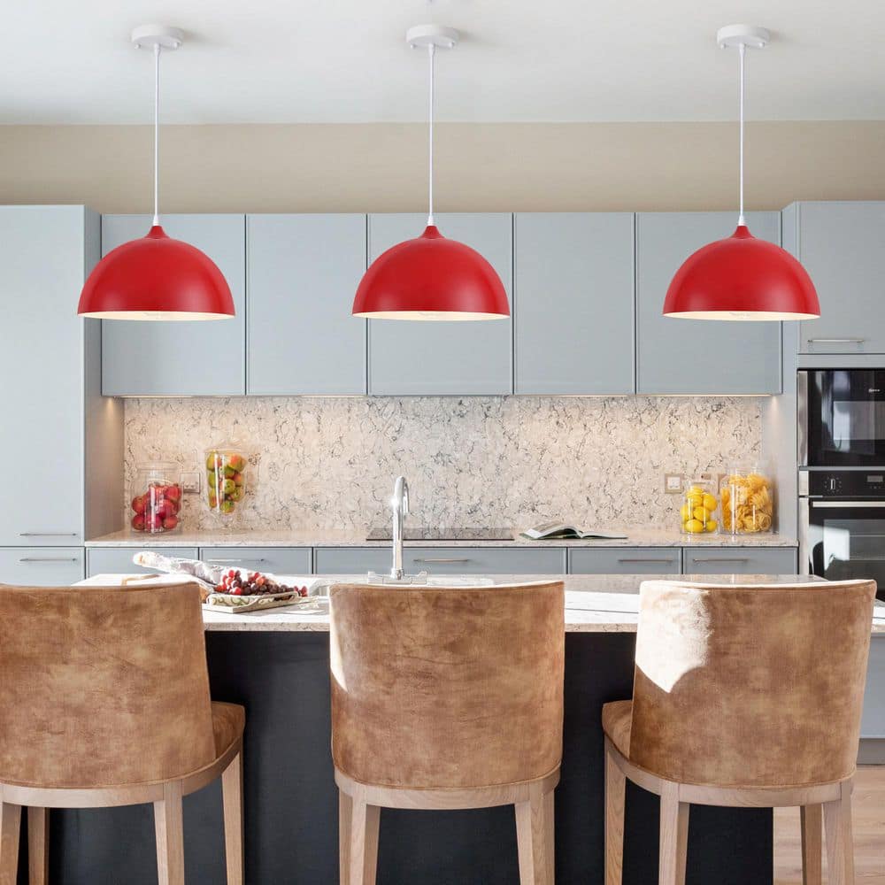 Danialah 3-Light Red Industrial Farmhouse Single Pendant Light with Metal Dome Shade for Kitchen Island Dinning Room price history on PriceWatchPro