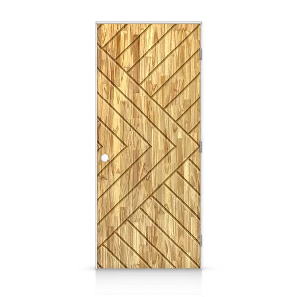 CALHOME 28 in. x 96 in. Chevron Arrow Left-Handed Hollow-Core Weather Oak-Stained Pine Wood Single Prehung Interior Door