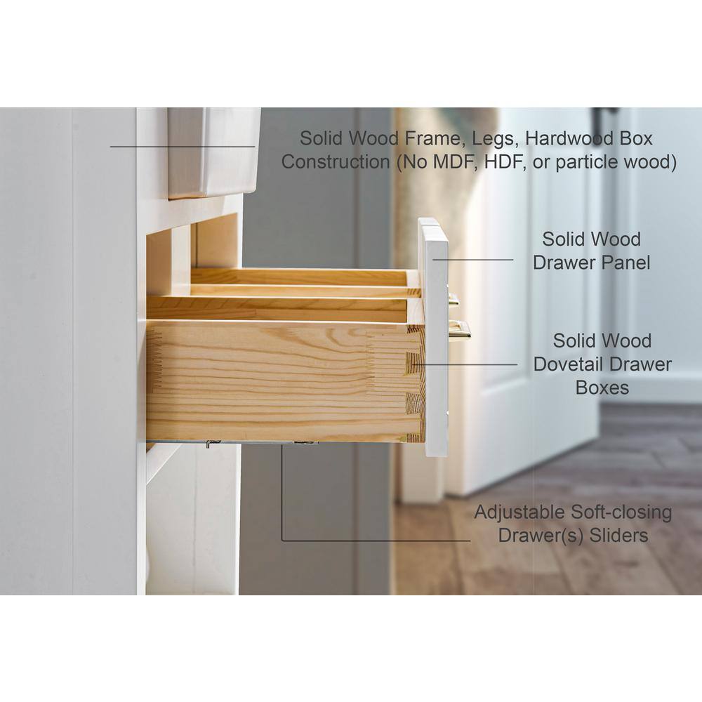Hayley 36" White Wood Bathroom Vanity with Carrara Marble Top