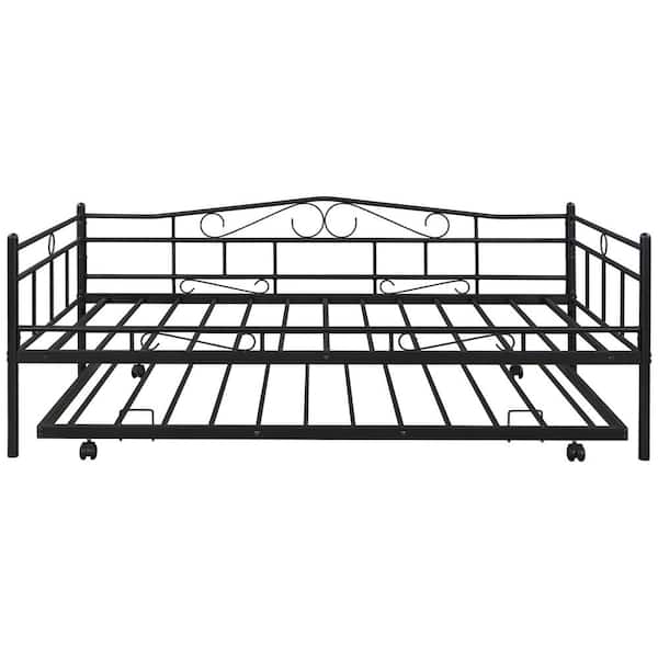 YOFE Black Metal Frame Twin Trundle Daybed with Vintage Look and Full-Length Guard