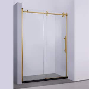 Massa 60 in. W x 76 in. H Sliding Frameless Shower Door/Enclosure in Brushed Gold with Clear Tempered Glass