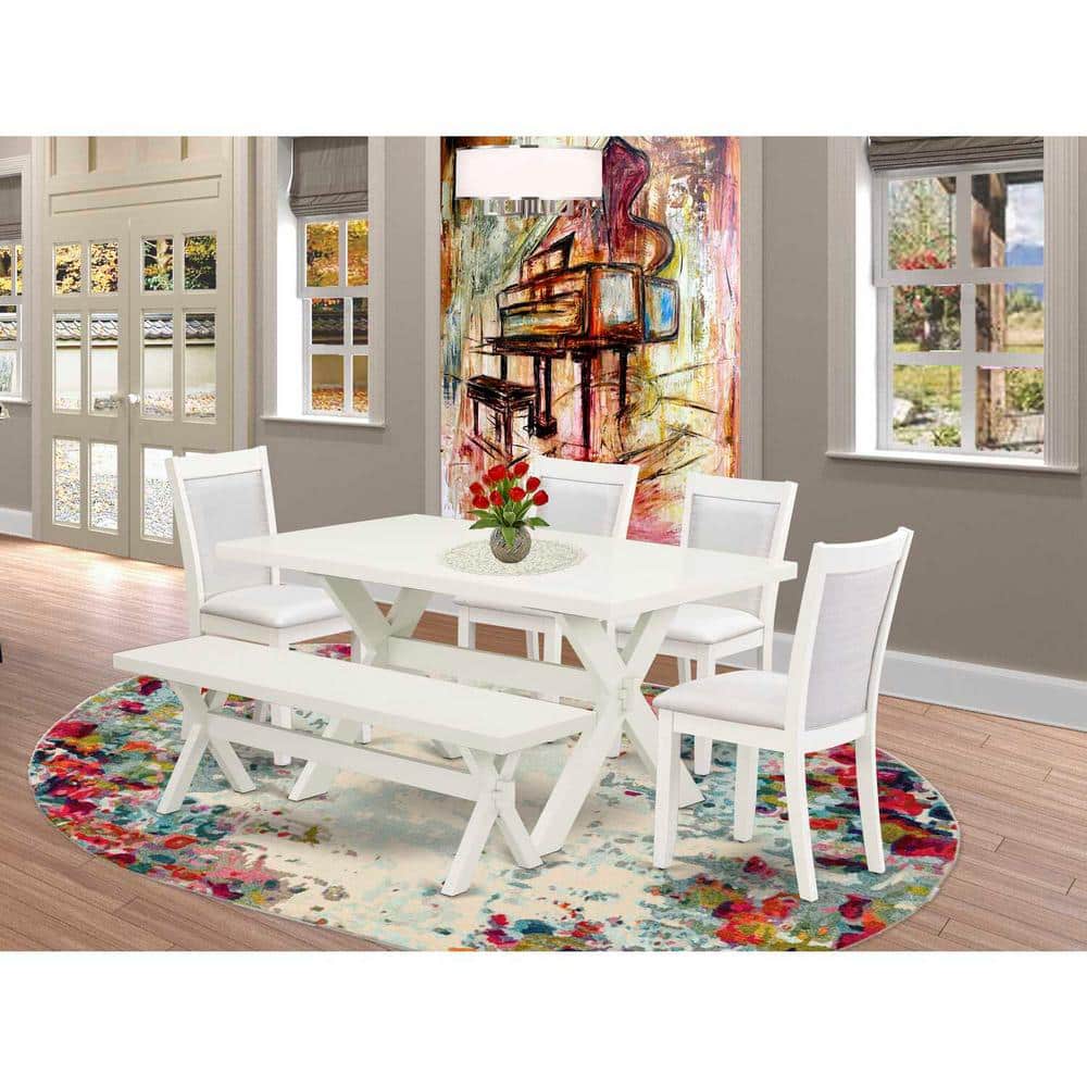 6-Piece Rectangle Wire Brushed Linen White Finish Solid Wood Top Dining Table with 1-Bench, 4-Chairs with Lattice Back price history on PriceWatchPro