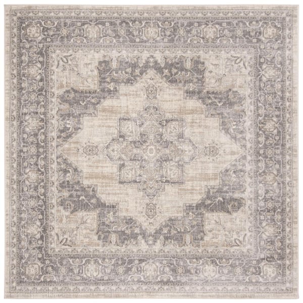 SAFAVIEH Brentwood Cream/Gray 10 ft. x 10 ft. Floral Medallion Border Square Area Rug